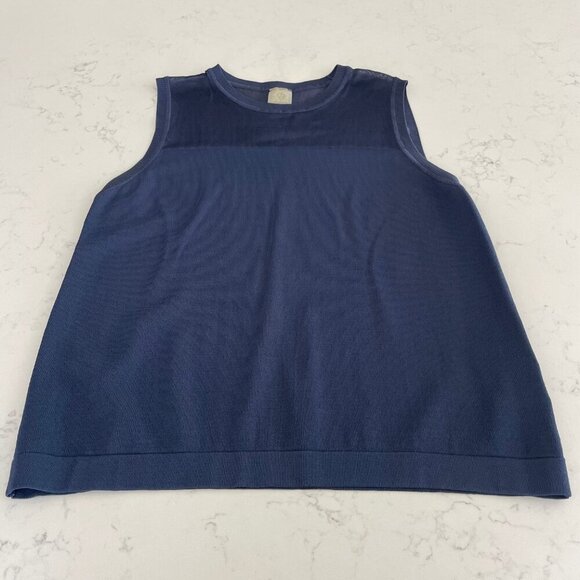 Anne Klein Vintage Slvless Crew Neck Mesh Panel Viscose Blend Knit Top Blue Sz S - Picture 2 of 12